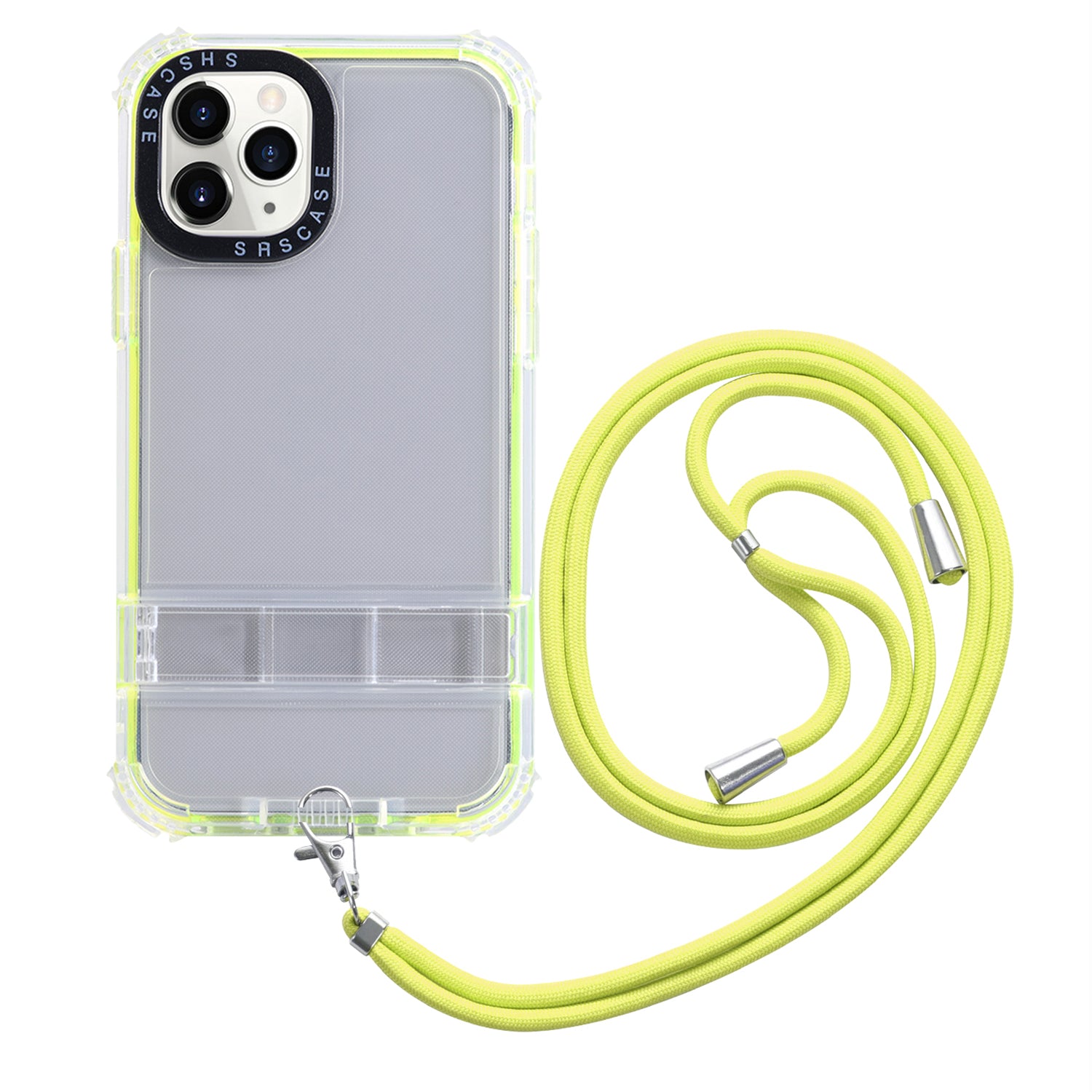 For iPhone 13 Pro Max 6.7 inch Transparent Kickstand Phone Case Anti-drop TPU PC Hybrid Cover with Lanyard For iPhone 13 Pro Max 6.7 inch Transparent Kickstand Phone Case Anti-drop TPU PC Hybrid Cover with Lanyard